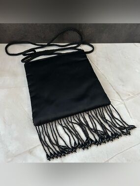 Black Beaded Fringe Evening Crossbody Bag